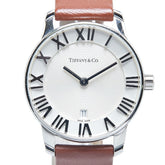 ティファニー アトラスドーム デイト 腕時計 クオーツ シルバー文字盤 ステンレススチール レザー レディース TIFFANY&Co. 【中古】